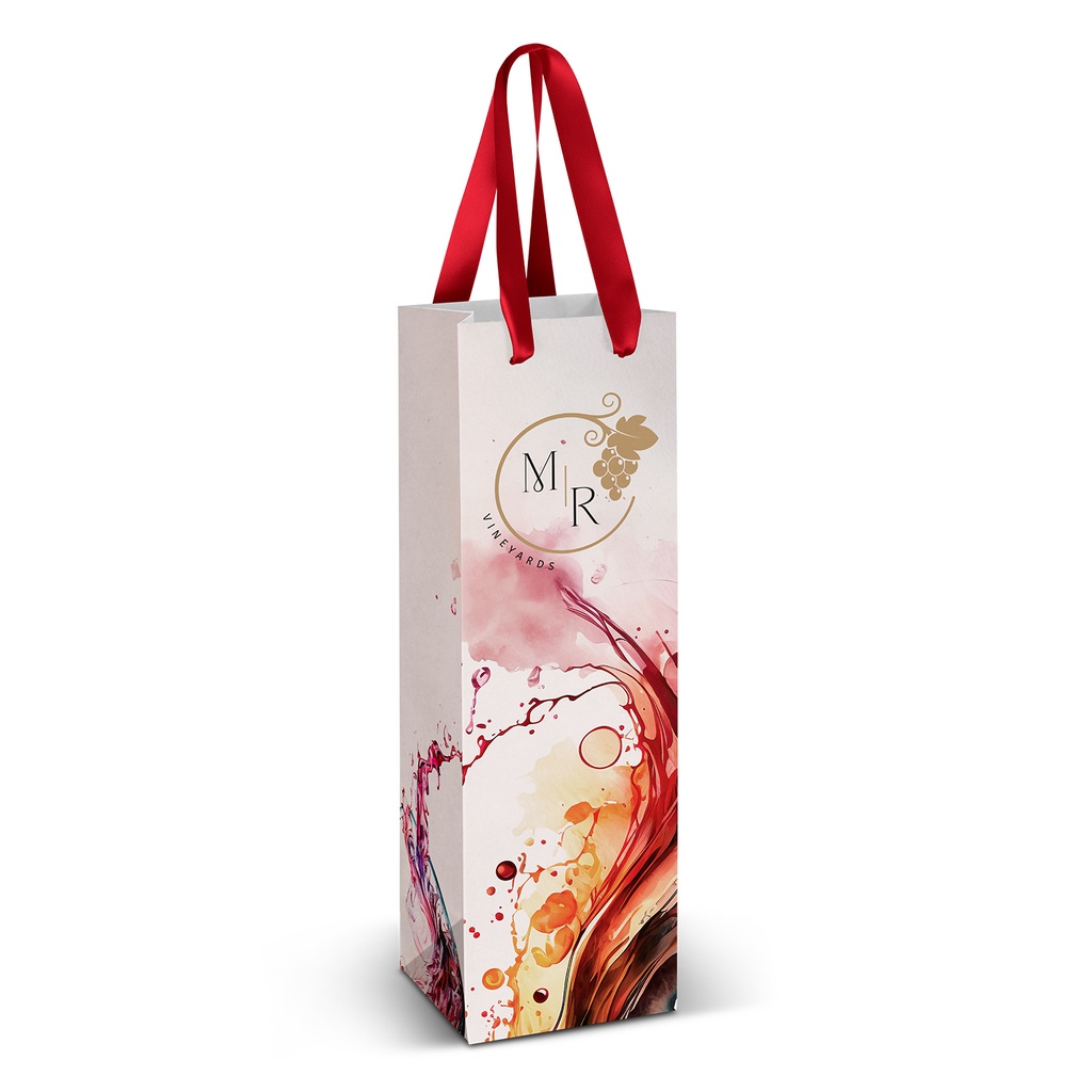 [TR127175] Wine Ribbon Handle Paper Bag - Full Colour